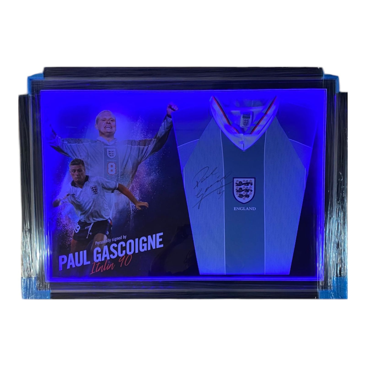 PAUL GASCOIGNE SIGNED ENGLAND SHIRT FRAMED WITH LEDS