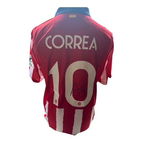 Hand-signed Angel Correa Atletico Madrid home shirt with Certificate of Authenticity.