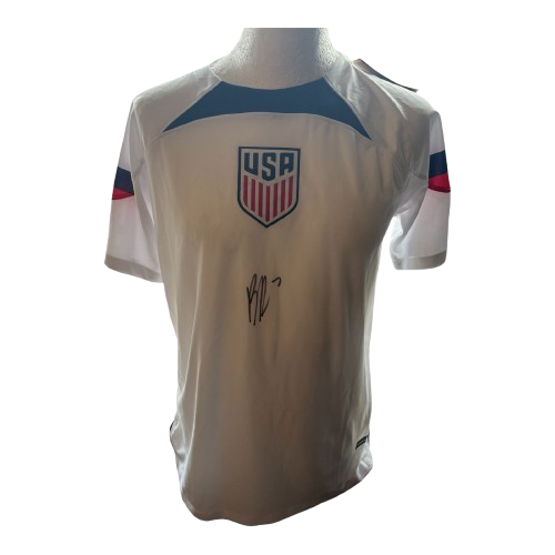 Brenden Aaronson hand-signed USA national team home jersey with Certificate of Authenticity.