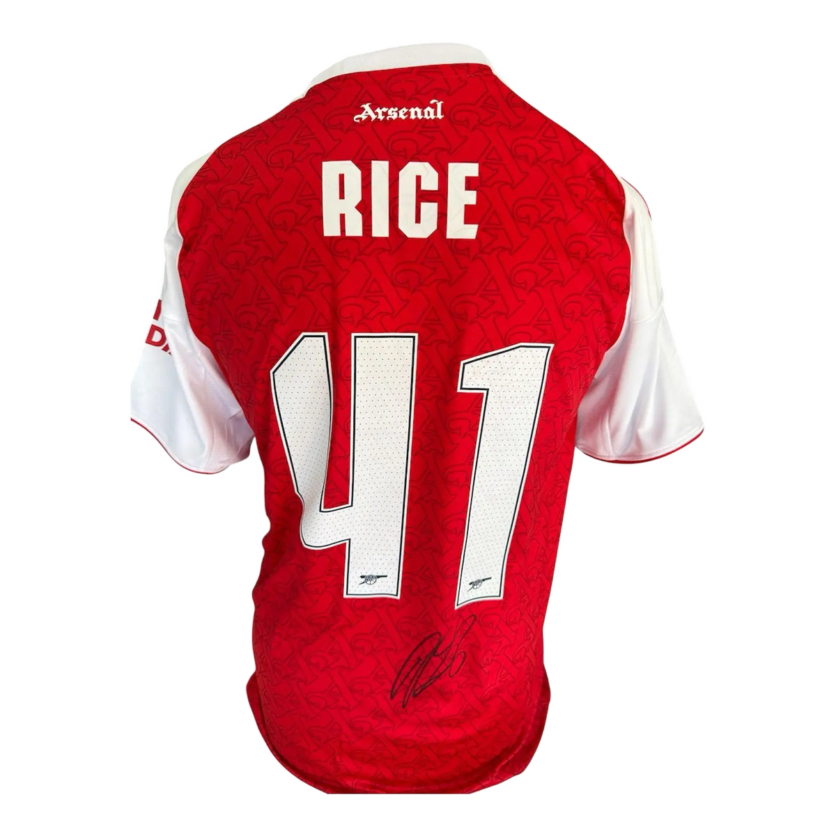Declan Rice hand-signed Arsenal 2025/26 home shirt with choice of Premier League or Club font and COA.