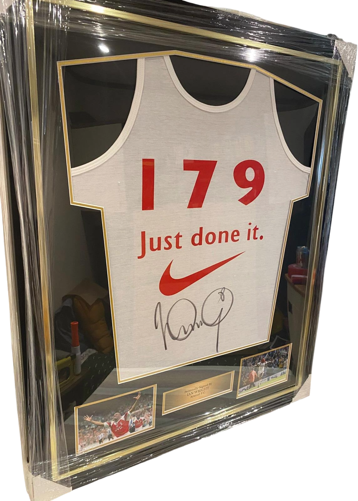 Ian Wright signed and framed 179 Just Done It vest with large autograph