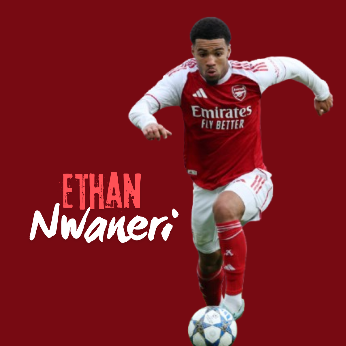 A selection of Ethan Nwaneri signed Arsenal memorabilia, including a 2025/26 home shirt with the number 22 and an action photograph of the midfielder at the Emirates Stadium.
