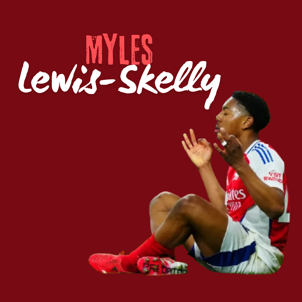A selection of Myles Lewis-Skelly signed Arsenal memorabilia, including a 2025/26 home shirt, a signed training top, and an action photograph of the player in the Champions League.
