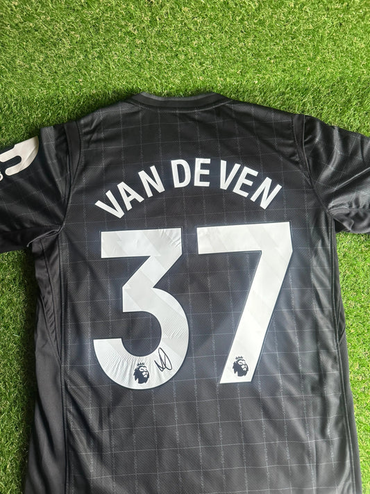 Authenticated 25/26 Tottenham Hotspur Away Shirt signed by Micky Van de Ven, showing the clear signature and the new season away kit design.