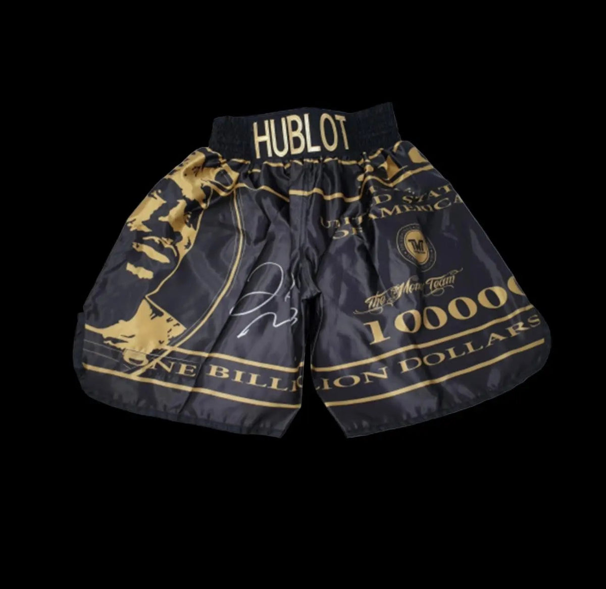 FLOYD MAYWEATHER SIGNED SHORTS LIMELIGHT MEMORABILIA