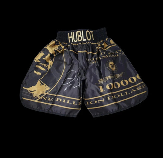 FLOYD MAYWEATHER SIGNED SHORTS LIMELIGHT MEMORABILIA