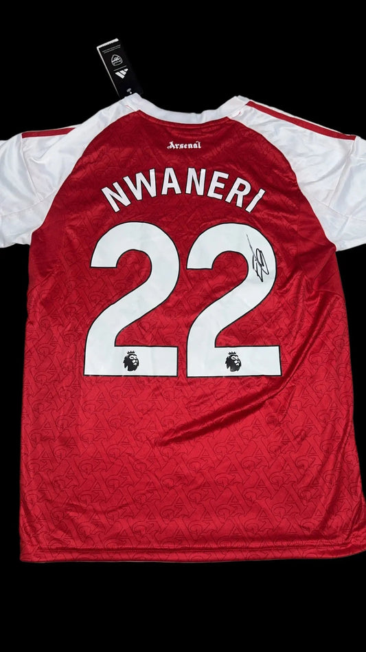 Ethan nwaneri signed arsenal 25/26 home shirt LIMELIGHT MEMORABILIA