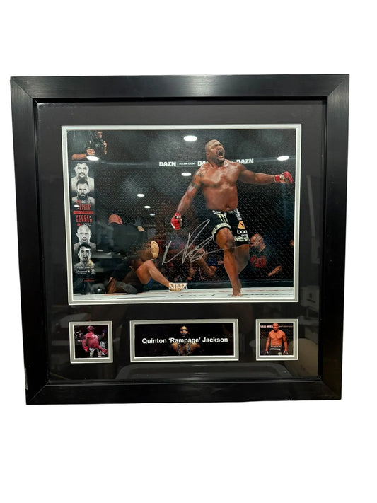 Professionally framed photograph of MMA legend Quinton "Rampage" Jackson, clearly showing his hand-signed autograph on the image mount.