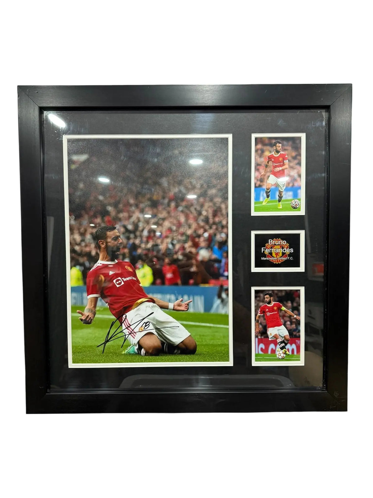 Professionally framed photograph of Bruno Fernandes, clearly showing his hand-signed autograph on the image mount.