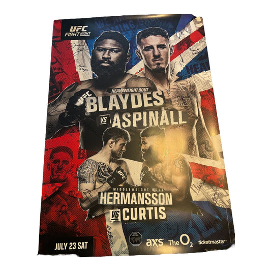 UFC FIGHT NIGHT MULTI-SIGNED POSTER "BLAYDES VS ASPINALL" LIMELIGHT MEMORABILIA