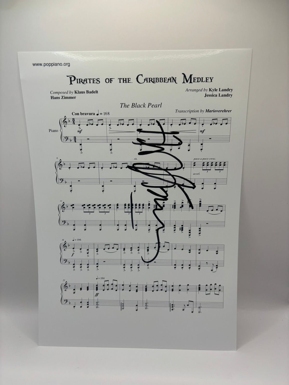 HANS ZIMMER SIGNED PIRATES OF THE CARRIBEAN MUSIC NOTES SHEET