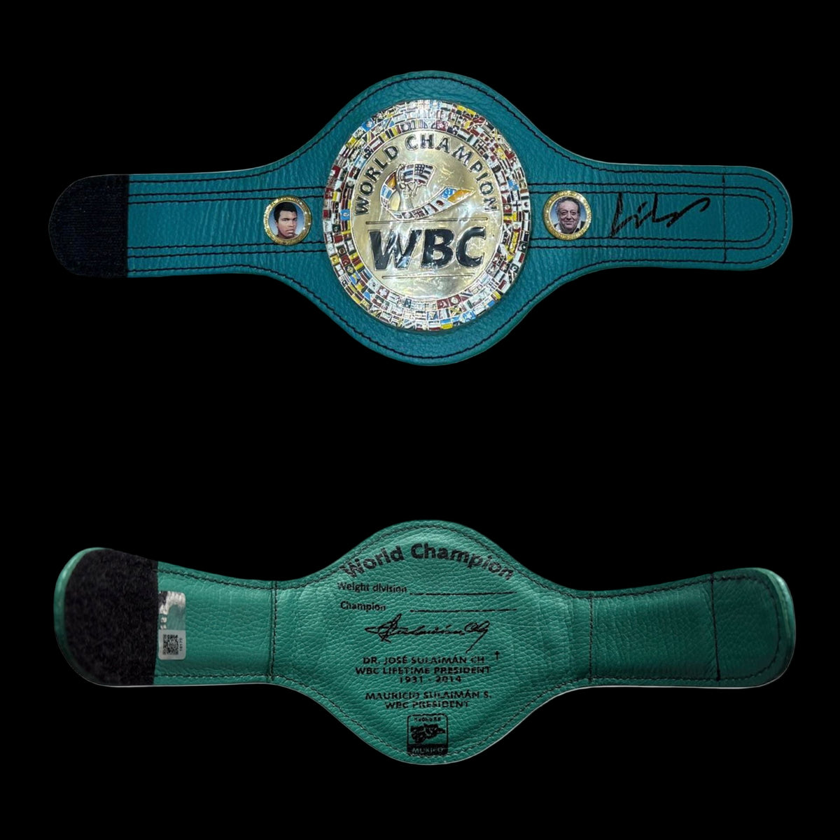 OFFICIAL MINI GREEN OFFICIAL WBC BELT SIGNED BY BEBERTIEV UNDISPUTED CHAMPION