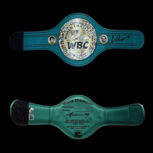 OFFICIAL MINI GREEN OFFICIAL WBC BELT SIGNED BY BEBERTIEV UNDISPUTED CHAMPION