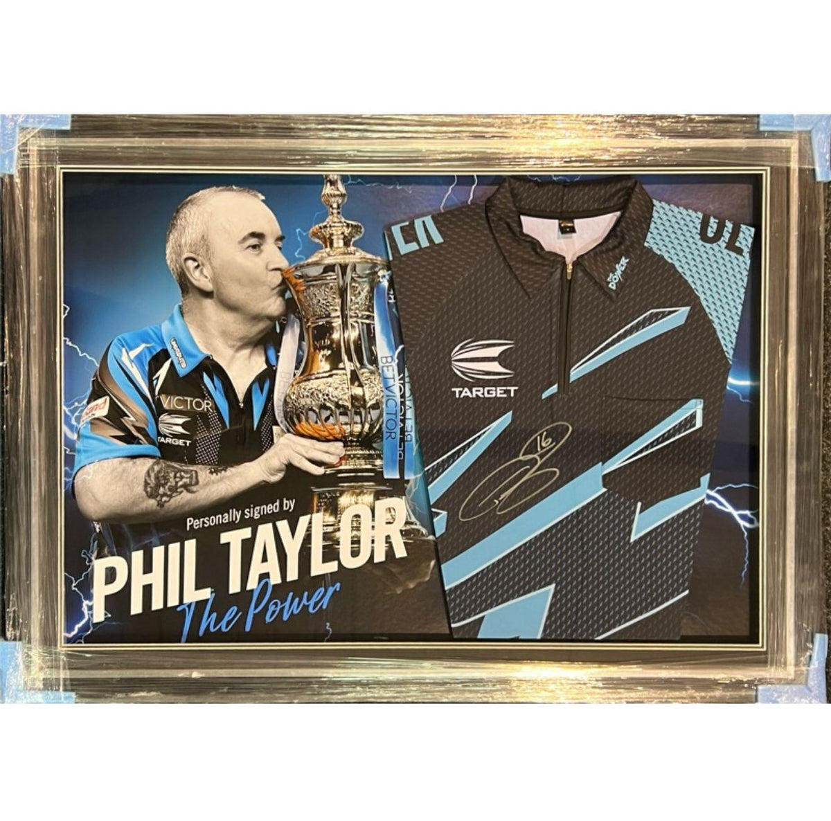 PHIL TAYLOR SIGNED DARTS SHIRT FRAMED