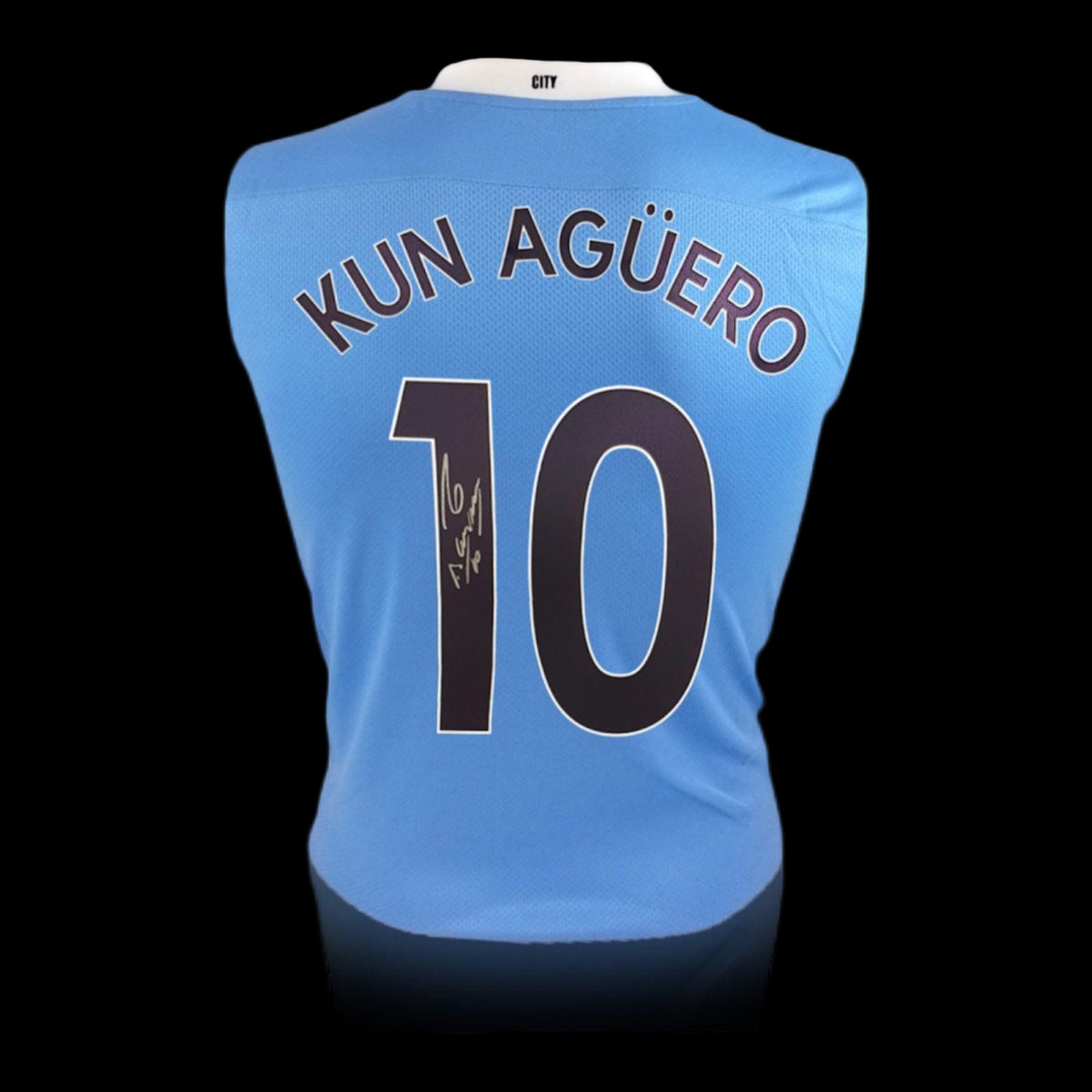 SERGIO AGUERO SIGNED MANCHESTER CITY RETRO SHIRT