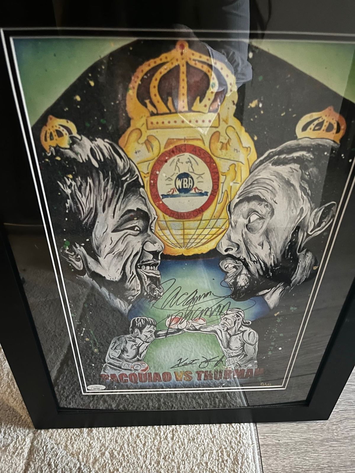 MANNY PACQUIAO VS THURAM JOINT SIGNED AND FRAMED BOXING POSTER