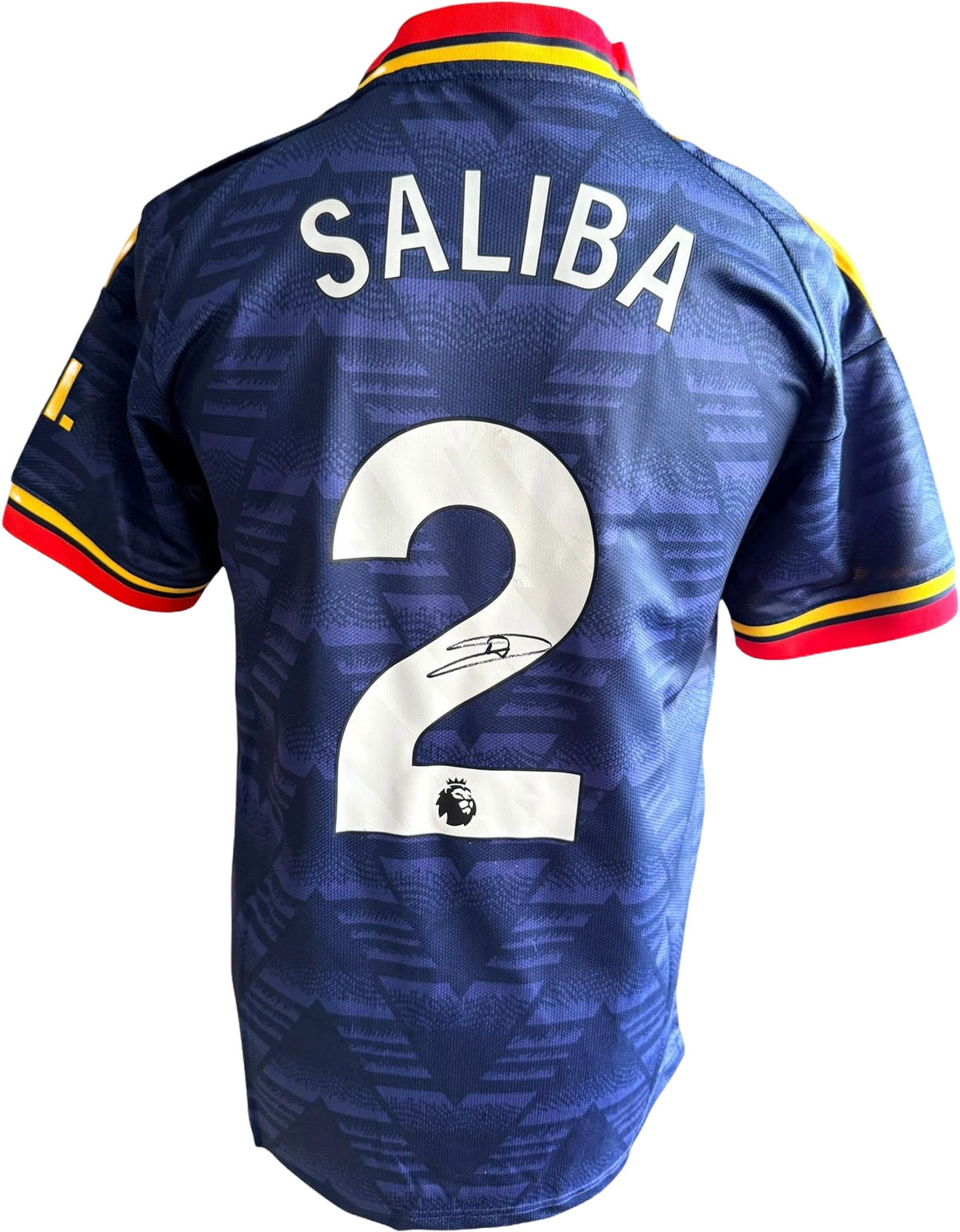 Authentic William Saliba signed Arsenal blue bruised banana away shirt 2026/27. Own a piece of history from the Premier League champions. Includes COA.