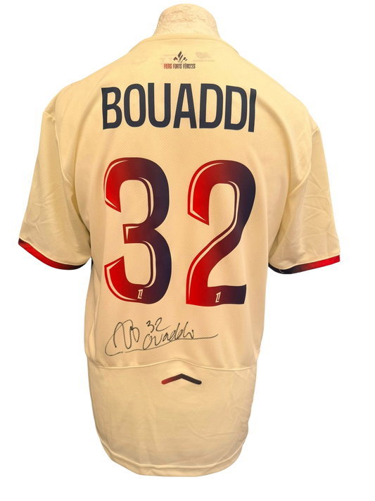 Back view of a Lille home shirt hand-signed in permanent marker by Ayyoub Bouaddi.