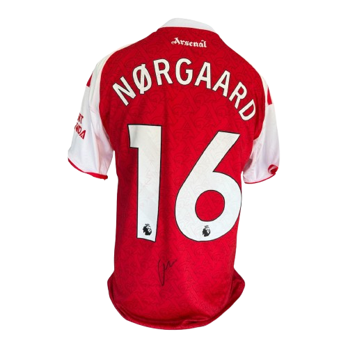 hristian Norgaard hand-signed Arsenal 2025/26 home shirt available in Premier League or Club font with COA.