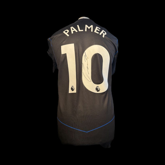 Hand-signed Cole Palmer Chelsea away shirt 25/26 with official pinstripe design and Certificate of Authenticity.