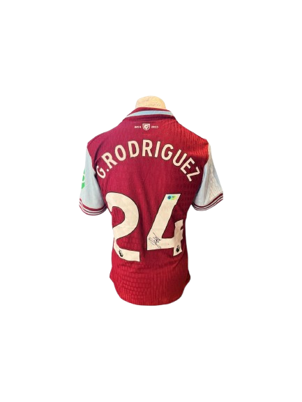 An official West Ham United home shirt hand-signed by Argentine midfielder Guido Rodriguez in permanent ink.