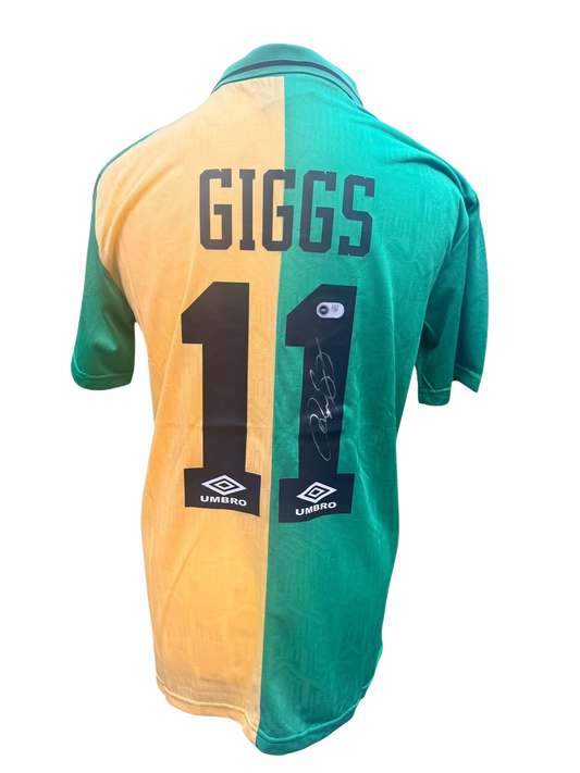 Ryan Giggs Signed Green and Gold Manchester United Away Shirt 1992/93