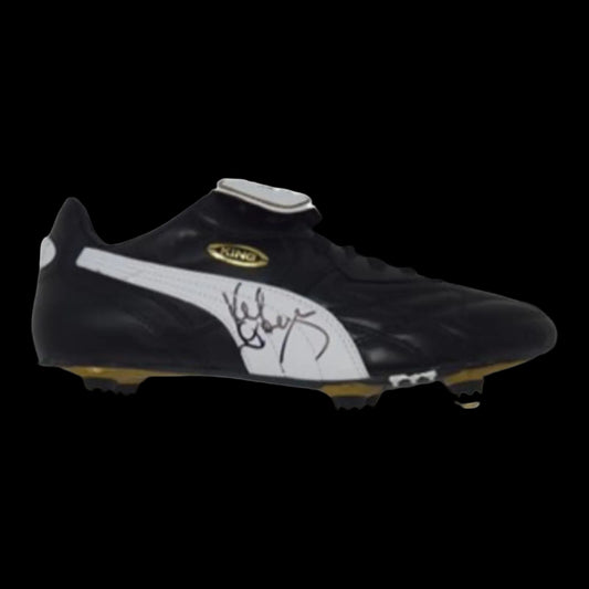 A professional-grade football boot hand-signed by Sir Kenny Dalglish in bold permanent ink on the side, displayed with an official Limelight Memorabilia COA.