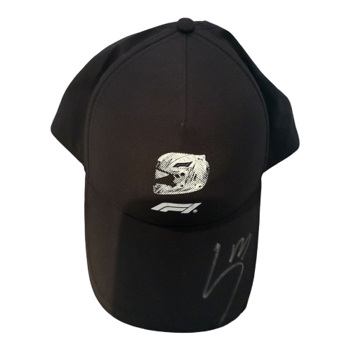 Authentic black Aston Martin F1 team cap hand-signed by Lance Stroll on the peak, featuring the driver's number 18 and a Certificate of Authenticity