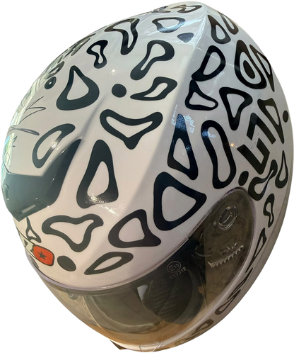 Profile view from the right side of the full-size replica Lando Norris racing helmet, highlighting the vibrant neon colourway and visor details.