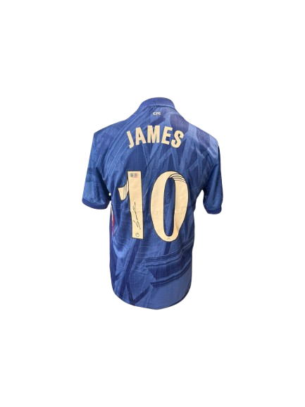 Official 2025/26 Chelsea Women's home shirt hand-signed by star forward Lauren James in bold permanent ink.