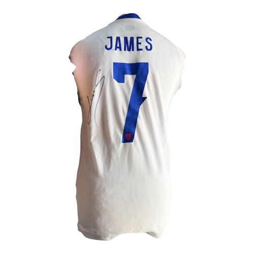 Lauren James hand-signed England 2025/26 home shirt with red and blue chest gradient and COA.
