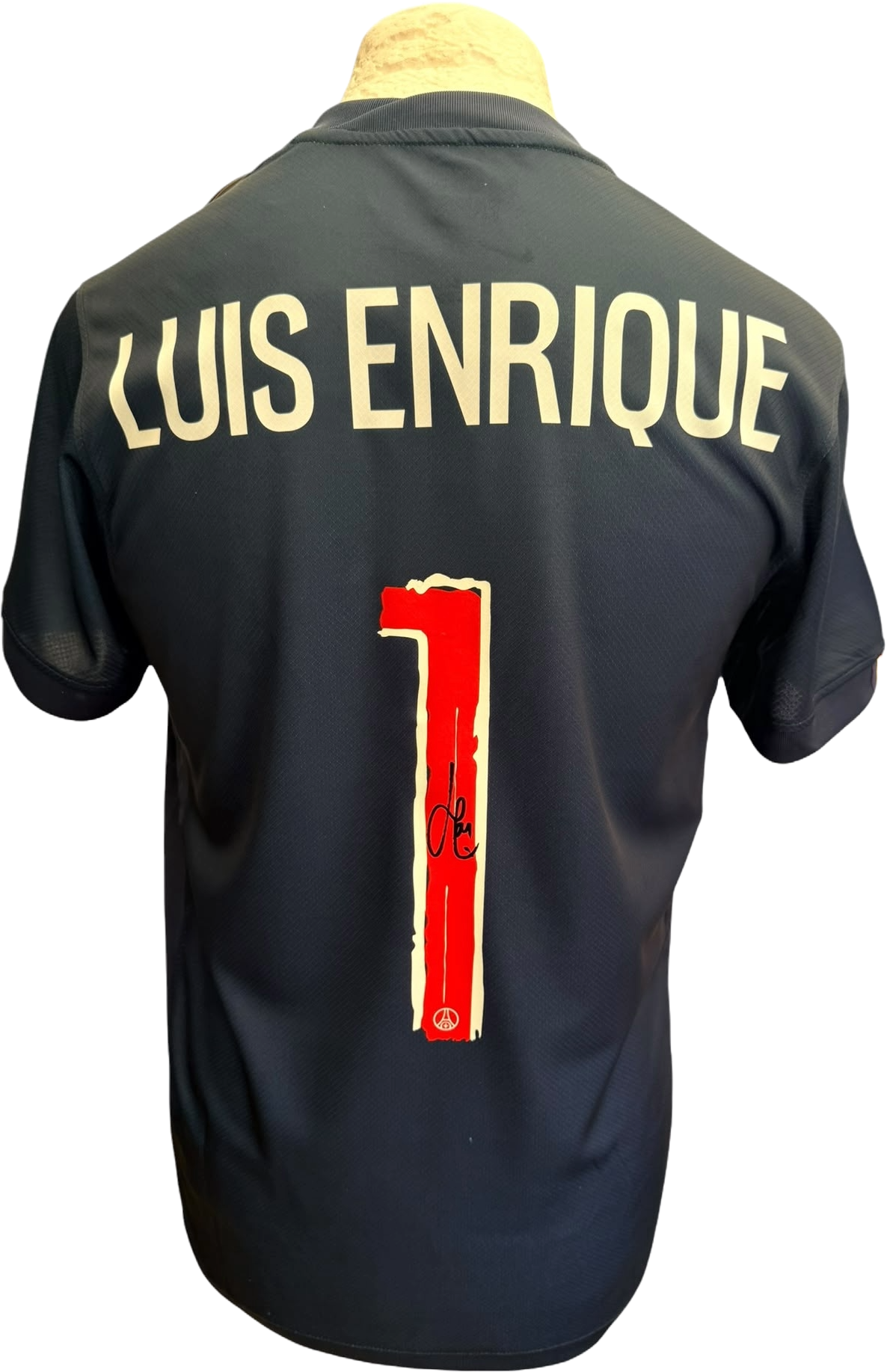 Authentic autograph hand-signed by manager Luis Enrique on the back number of the blue PSG 2025/26 home shirt.