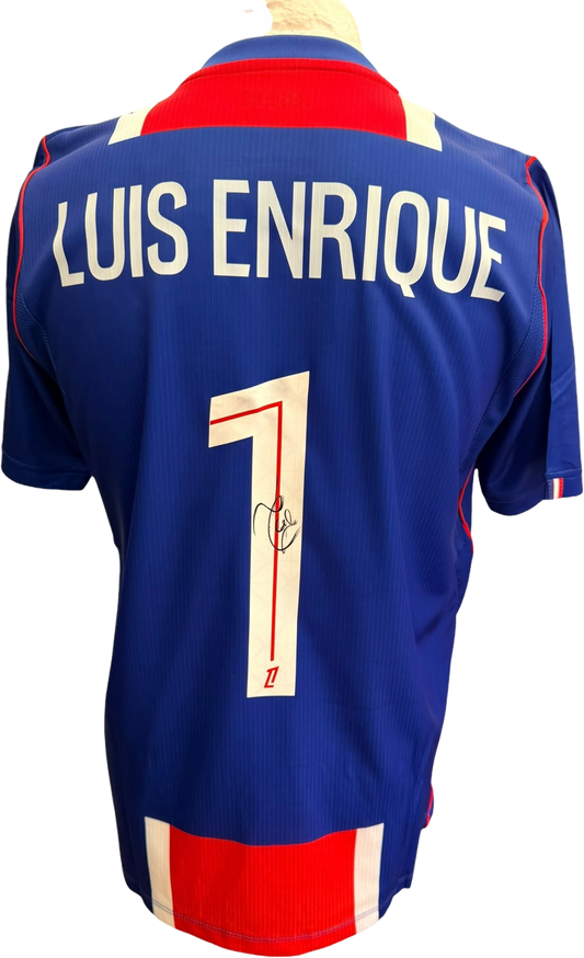 Authentic hand-signed signature by manager Luis Enrique on the back number of a PSG 2026/27 home shirt.