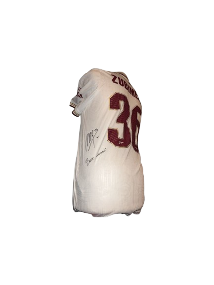 uthentic Martin Zubimendi signed Arsenal third shirt 25/26 with a bold signature and hand-written personal message on the commemorative maroon and white kit.