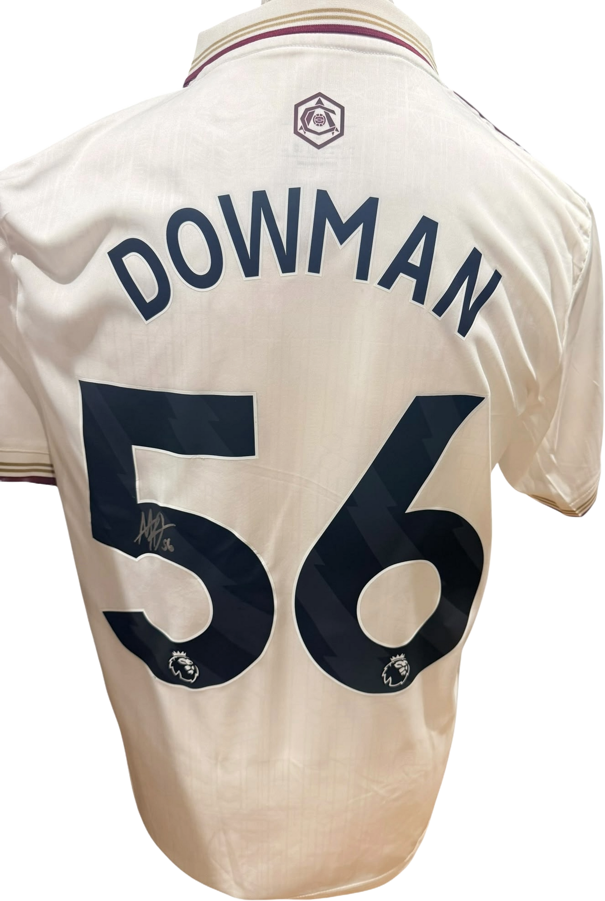 Rear view of the official Arsenal 2025/2026 third shirt signed by academy star Max Dowman, displayed alongside the Certificate of Authenticity.