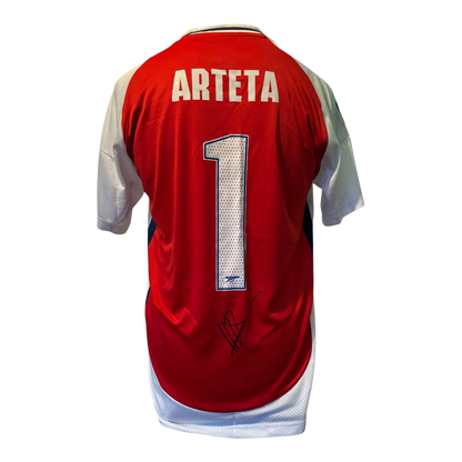 Authentic hand-signed Mikel Arteta Arsenal 24/25 home shirt featuring the Official Club Font.