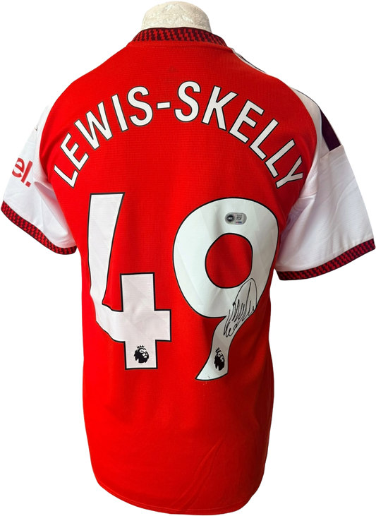 Authentic hand-signed Myles Lewis-Skelly Arsenal Home Shirt for the 2026/27 season, featuring a clear signature on the front.