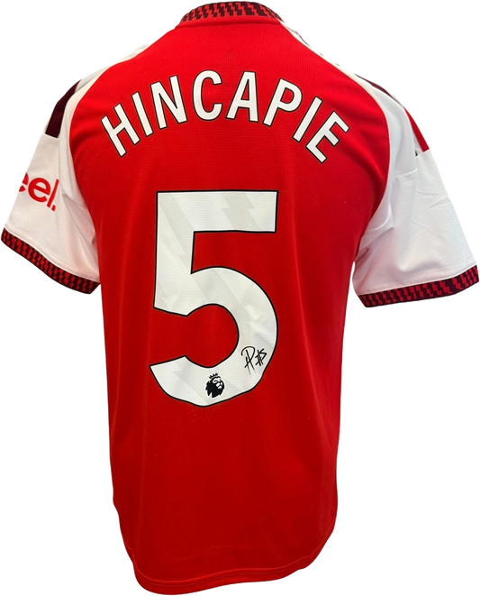 Authentic hand-signed Piero Hincapie Arsenal home shirt 2026/27 featuring a bold signature on the front of the jersey.