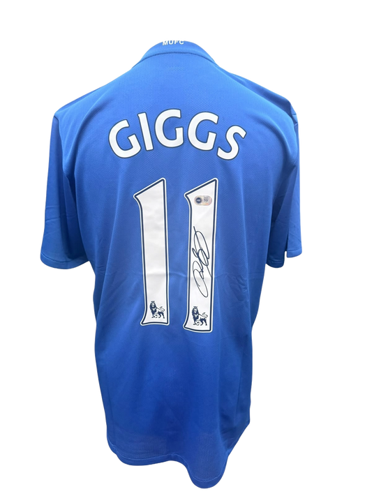Back view of a white 2008/09 Manchester United away shirt hand-signed directly on the squad number by Ryan Giggs.