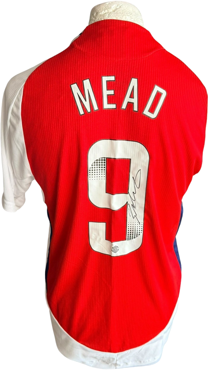Authentic hand-signed Beth Mead Arsenal home jersey featuring her name and number printed in the official WSL font on the back.