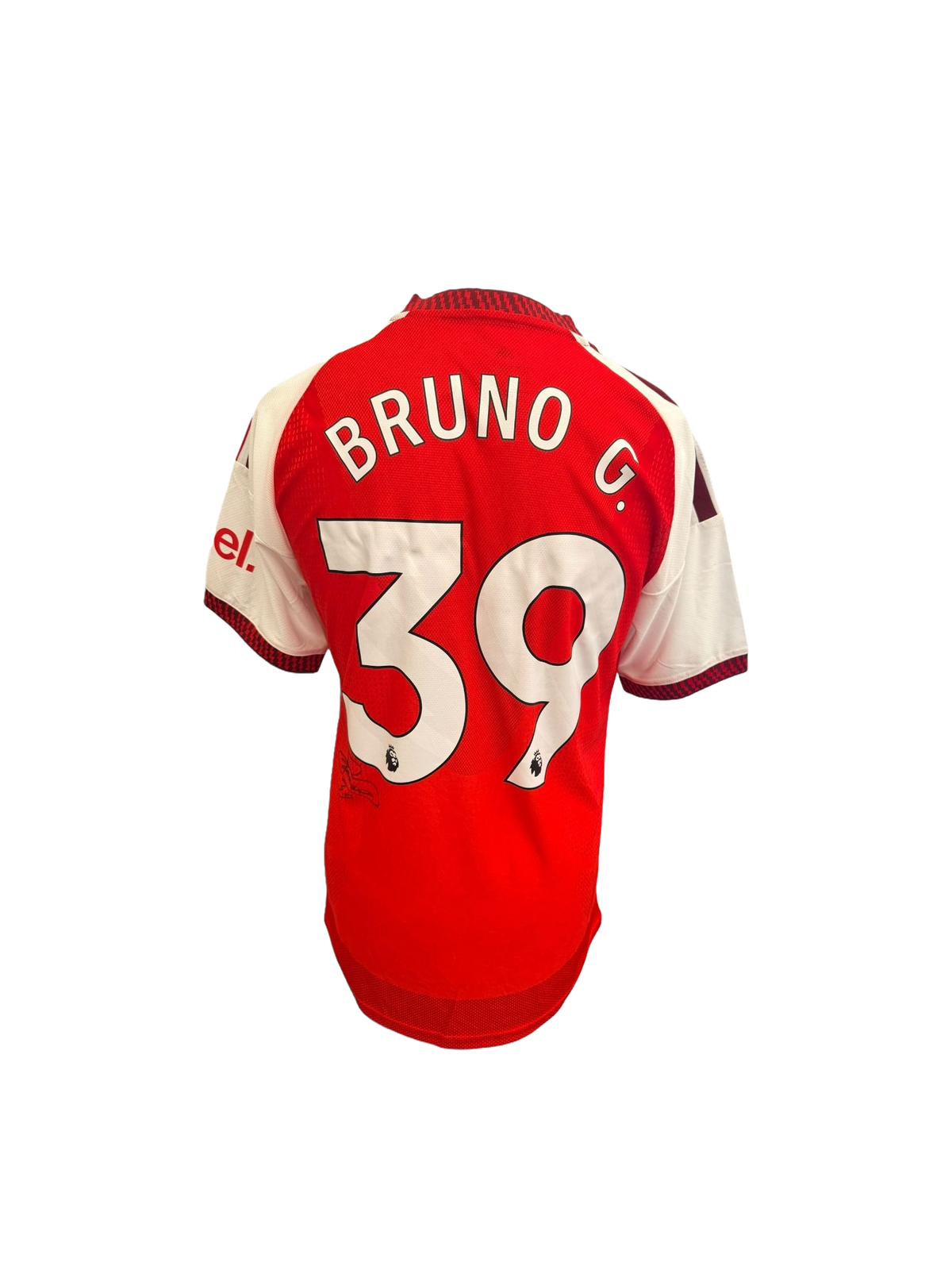 Back view of the signed Bruno Guimarães Arsenal home shirt 2026/27 showing player name and squad number