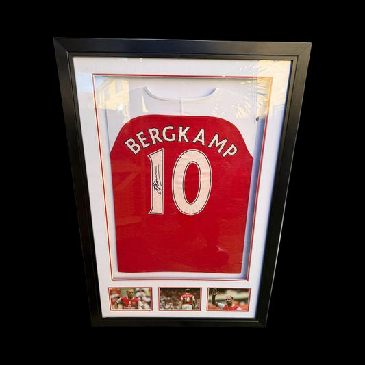 Celebrate the genius of "The Iceman" with this signed and framed Dennis Bergkamp Arsenal shirt. Authentic, hand-signed, and ready to hang. Shop Limelight Memorabilia today.