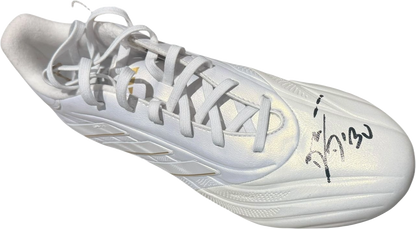 Alternate view of the right boot showing the design, premium materials, and studs of the Emiliano Martinez autographed footwear.
