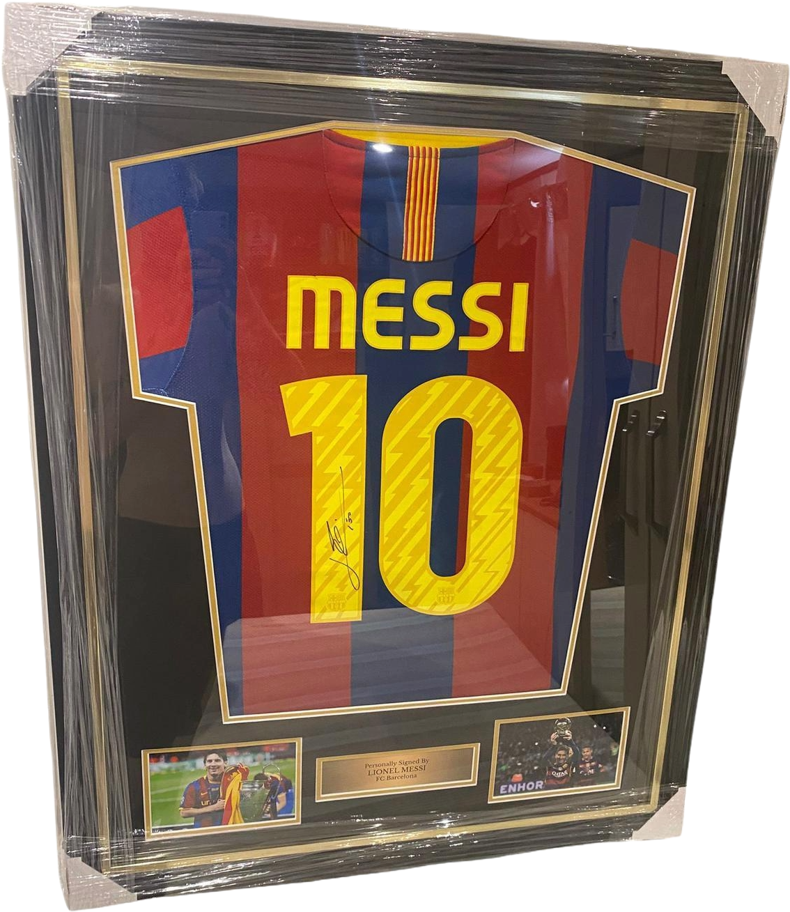 Professionally framed and authentic hand-signed Lionel Messi Barcelona home jersey from the legendary 2010/11 season.