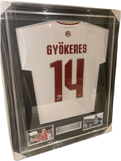 Fully mounted and professionally framed authentic Viktor Gyokeres Arsenal third shirt from the championship-winning 2025/26 season.