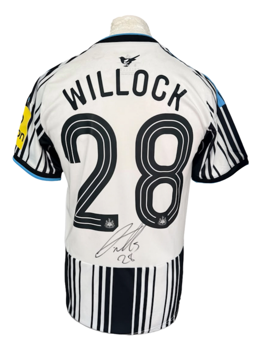 Back view of the signed Joe Willock Newcastle United home shirt 2026/27 displaying a hand-signed autograph across the back