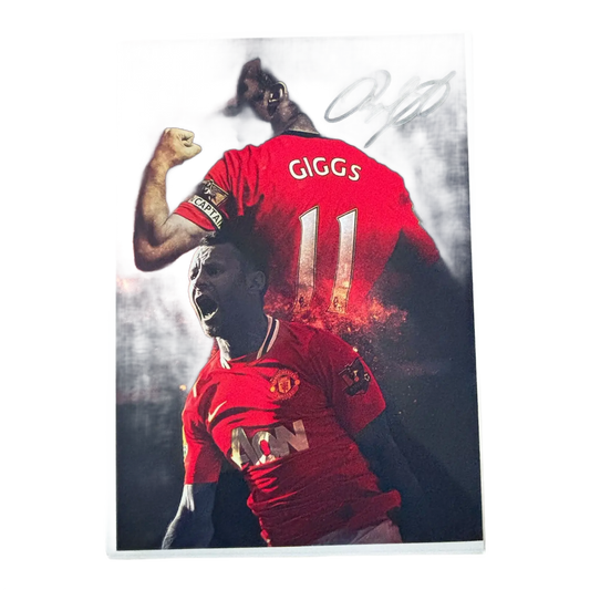 Signed Ryan Giggs Manchester United artwork print, autographed in permanent marker ink across the image.