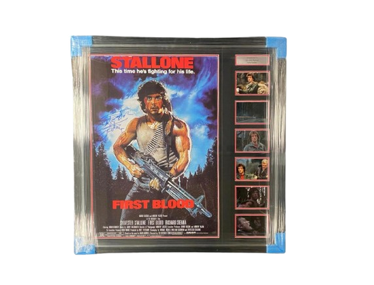 A professionally framed Sylvester Stallone signed Rambo First Blood photo montage featuring several iconic scenes of John Rambo.