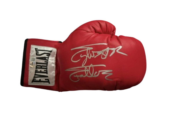 Authentic Sylvester Stallone hand-signed black Everlast boxing glove from the Rocky movie franchise.