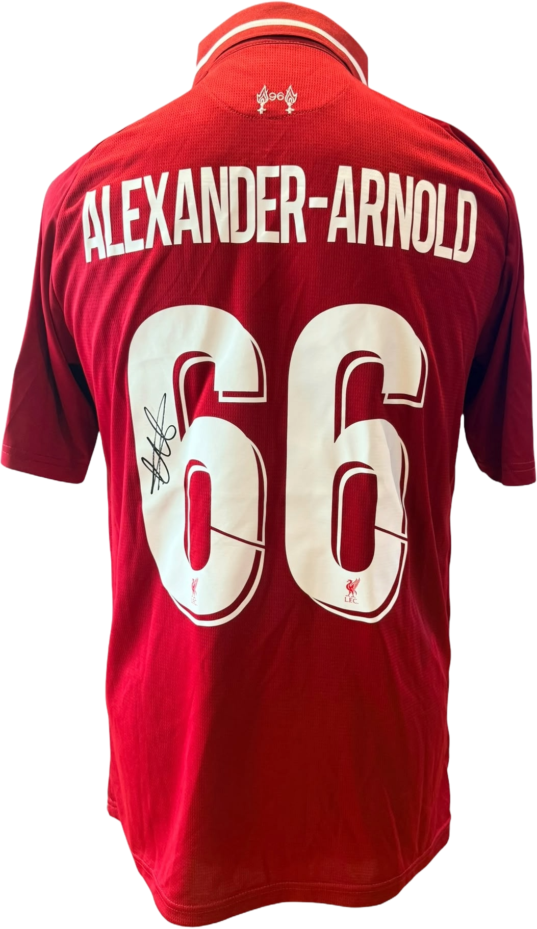Unframed hand-signed Trent Alexander-Arnold Liverpool 2018/19 home shirt featuring a clear signature on the historic red kit.
